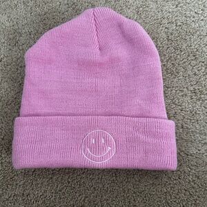 Pink smiley face beanie